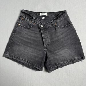 Abercrombie & Fitch High Rise Button Fly Dad Short Black Denim Womens 28/6 Curve